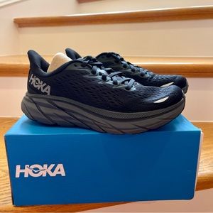 NWT Hoka Clifton 8 Black on Black Hoka One One Women’s Running shoes — brand NEW